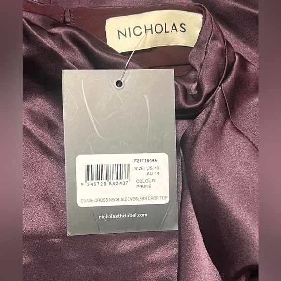 Nicholas Emmie SILK Cross Neck Sleeveless Crop Top in PRUNE Size 10 - Picture 9 of 10